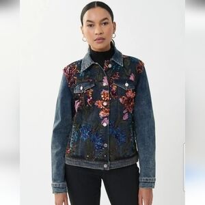 Joseph Ribkoff Floral Sequined Jean Jacket Size M